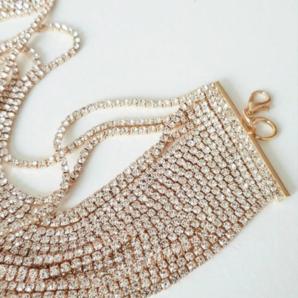 Multilayer Rhinestone Choker Necklace Bling Crystal Collar Choker Party Jewelry - Picture 5 of 5